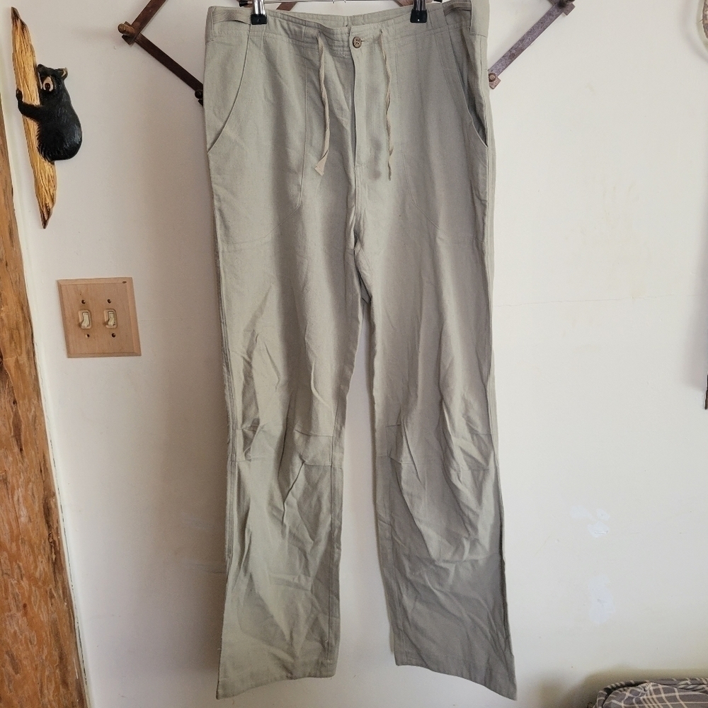 Casual by Earth Silk Cotton Blend Pants Drawstring Cream L Large